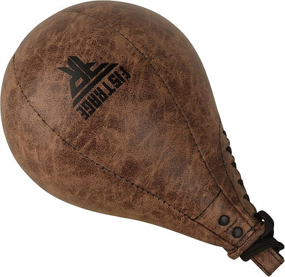 FISTRAGE Speed Bag Boxing Ball Leather MMA Muay Thai Training Punching Dodge Striking Kit with Free Hanging Swivel Workout Speedball Kicking Platform Equipment