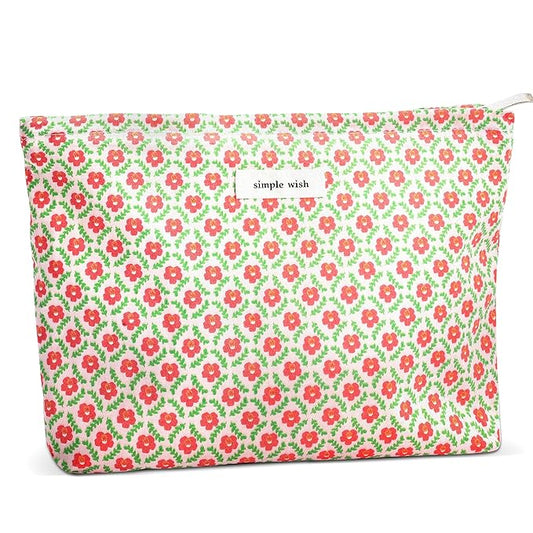 ZLFSRQ Flower Makeup Bag Travel Cute Floral Cosmetic Bag for Women Girls Small Red Flower Makeup Zipper Portable Storage Toiletry Pouch for Purse Aesthetic Christmas Essential Cosmetic Organizer