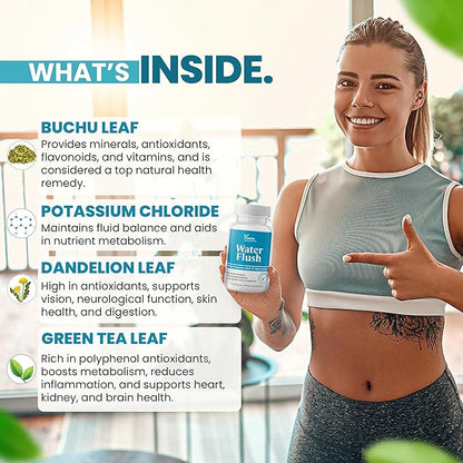 Diuretic Water Pills for Weight Control, 12 Active Ingredients (Green Tea, Cranberry & More), Instant Relief from Bloat & Swelling, Water Retention Pills for Women & Men - 60 Caps