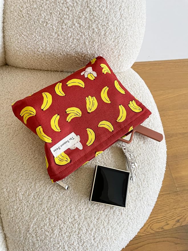 The Summer Swan Large Floral Mid-day Clutch Period Kit Hygiene Skincare Cute Makeup Bag (Banana Red)