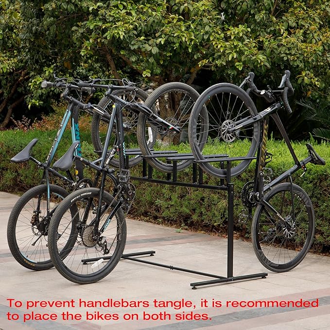 CXWXC 3/5 Bikes Stand Rack - Bike Storage Parking Racks Indoor/Outdoor - Bicycle Stand Garage for Parking Mountain Road Hybrid Bike, Fits Wheels up to 2.4" (For 5 Bikes)