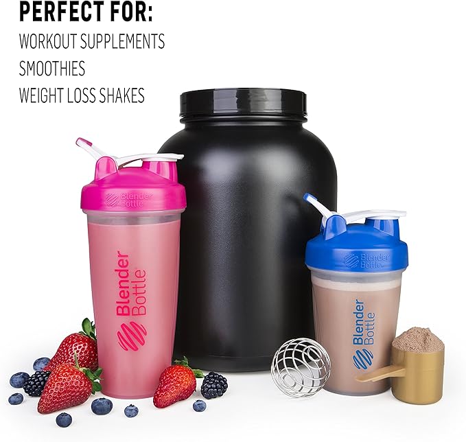 BlenderBottle Classic Shaker Bottle Perfect for Protein Shakes and Pre Workout, 28-Ounce (2 Pack), Clear/Black