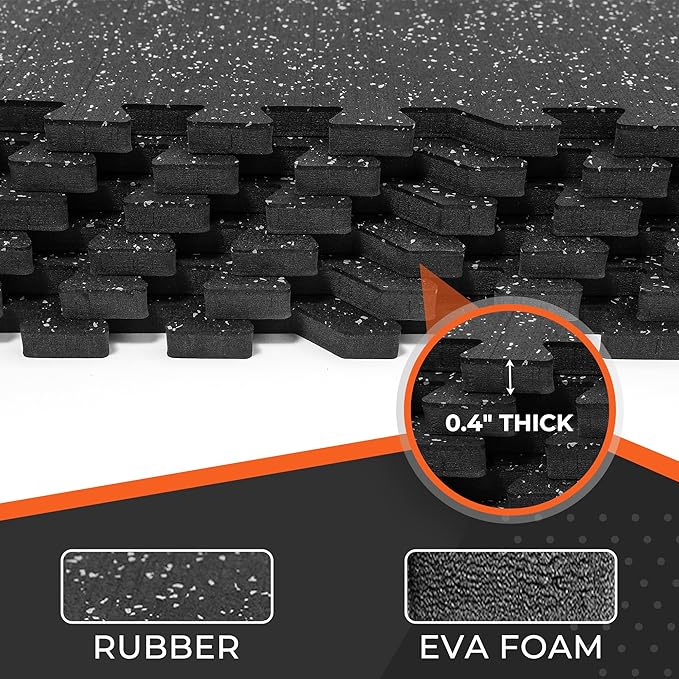 SUPERJARE 0.4 Inch Gym Flooring for Home Gym 12 Tiles