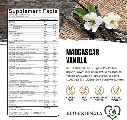 Ambrosia Planta - Premium Organic Plant-Based Protein | Vegan & Keto Friendly | Gourmet Flavors with No Bloating or Stomach Upset | Gluten & Soy Free | No Added Sugar | 25 Servings | Vanilla