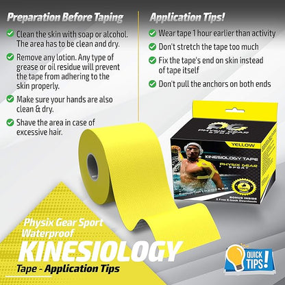 Physix Gear Cotton Kinesiology Tape Roll 16ft, Latex-Free Athletic Tape for Muscles/Joints, Waterproof Kinesiolgy, Stretchy Kinesiologytape, Gentle on Skin Kiniseaology Tape, Kinesology Tape