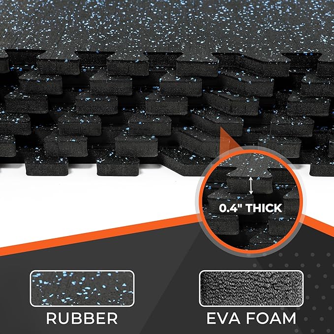 SUPERJARE 0.4 Inch Gym Flooring for Home Gym 12 Tiles 24" x 24" Workout (48 sqft)