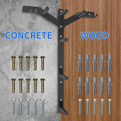 Wall Weight Plate Holder and Barbell Holder, 6 Pegs & 4 Barbell Storage Racks Load Up to 1190 LBS, Wall Mounted Weight Plate Holder, Bumper Plate Storage for Home Gym, Fit 2" Olympic Plates