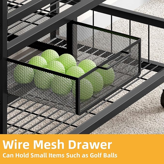 DWVO Golf Bag Organizer for Garage, Golf Storage Organizer w/Wheels for Garage Club and Shed, Golf Bag Storage Rack w/Drawer for Golf Bags, Clubs, Balls and Other Equipment Accessories