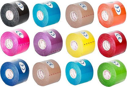 PreCut Kinesiology Tape – 20 Pre Cut 10" per Roll - 240 Total Strips - Elastic Athletic K Tape Precut Strips for Ankle, Knee, Shoulder, & Plantar Fasciitis Pain – 12 Pack Assorted