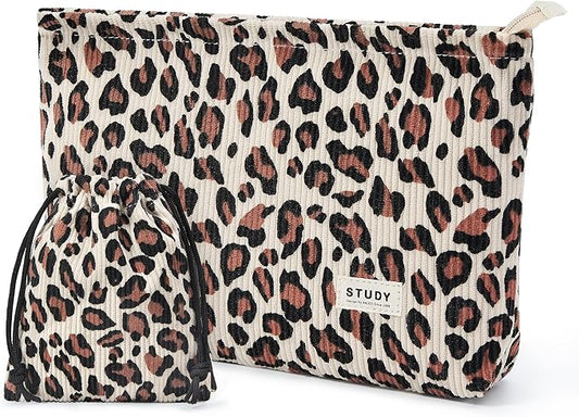 WLLWOO Makeup Bag-2pcs Smile Face Corduroy Cosmetic Bag Zipper Interior Waterproof Pencil Case Coin Purse Travel Toiletry Small Makeup Pouch For Women