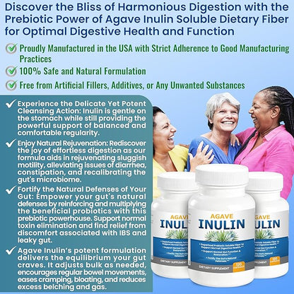 Agave Inulin Capsules Digestive Support Soluble Fiber Prebiotic Agave Inulin 120 Ct.