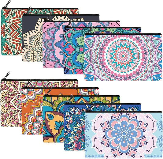 Reginary 20 Pieces Cosmetic Bag for Women, Roomy Makeup Bags with Zipper Toiletry Bag Pouch Travel Packing Accessory Organizer Gifts, 7 x 4.3 Inches (Mandala)