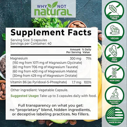 4-in-1 Magnesium Complex Supplement - Glycinate, Taurate, Malate, Orotate Blend Capsules - 300 mg per Serving, 120 Capsules