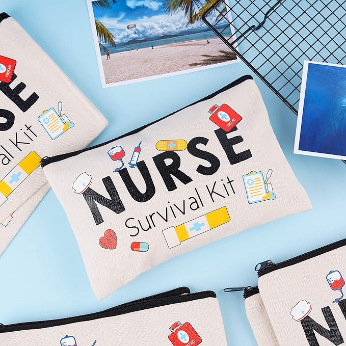 Kolewo4ever 8 Pieces Nurse Survival Kit Makeup Bags Nurse Appreciation Gifts CNA Week Gifts, Funny Cosmetic Bag, Practitioner Gifts, Toiletry Bag for Supplies