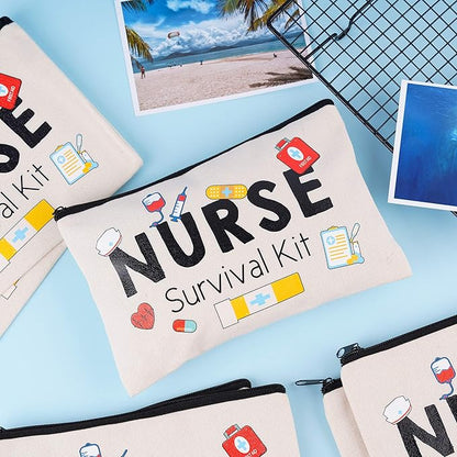 Kolewo4ever 8 Pieces Nurse Survival Kit Makeup Bags Nurse Appreciation Gifts CNA Week Gifts, Funny Cosmetic Bag, Practitioner Gifts, Toiletry Bag for Supplies