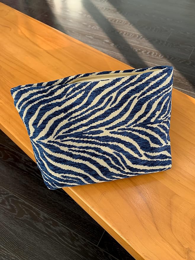 The Summer Swan | Large Aesthetic Floral Mid-day Clutch Period Kit Hygiene Skincare Cute Makeup Bag (Velvet Zebra Print Navy)