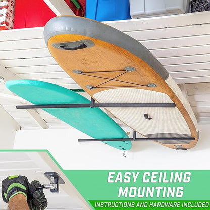 GoSports Kayak Rack for Garage Ceiling Mount - Adjustable Storage Hangers for 2 Kayaks, SUPs, or Surfboards