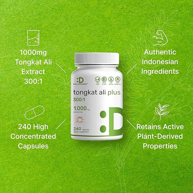 Deal Supplement Tongkat Ali Extract 300:1 with Horny Goat Weed 1,100mg, 240 Capsules – Indonesian Longjack Eurycoma Longifolia Root – Extra Strength Herbal Supplement for Energy