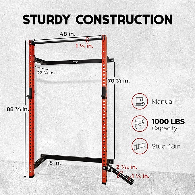 Yes4All Squat Rack for Home Gym, Adjustable Barbell Stand Rack, Multi-Function Weight Lifting, Dip Bar Station, Bench Press Rack Stand, Weight Plate Storage - Capacity Up to 600LBS