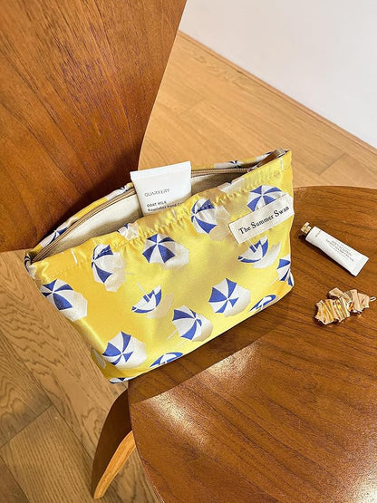 Summer Swan | Large Floral Mid-day Clutch | Period Kit & Hygiene Skincare Bag (Umbrella Yellow)