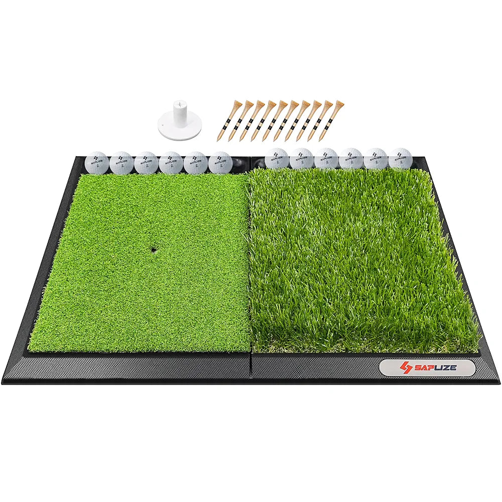 SAPLIZE Foldable Heavy-Duty Golf Hitting Mat, Practice Mat with 10mm EVA Rubber Backing, Larger Size for Indoor/Outdoor Swing and Chipping Practice, Anti-Deformation