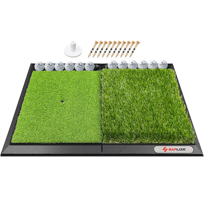 SAPLIZE Foldable Heavy-Duty Golf Hitting Mat, Practice Mat with 10mm EVA Rubber Backing, Larger Size for Indoor/Outdoor Swing and Chipping Practice, Anti-Deformation