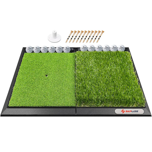 SAPLIZE Foldable Heavy-Duty Golf Hitting Mat, Practice Mat with 10mm EVA Rubber Backing, Larger Size for Indoor/Outdoor Swing and Chipping Practice, Anti-Deformation