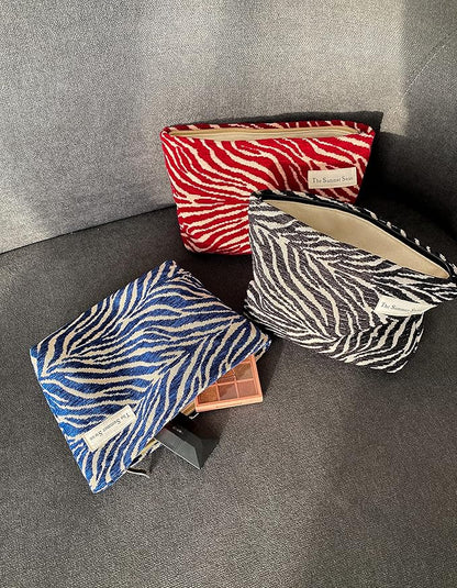 The Summer Swan | Large Aesthetic Floral Mid-day Clutch Period Kit Hygiene Skincare Cute Makeup Bag (Velvet Zebra Print Red)