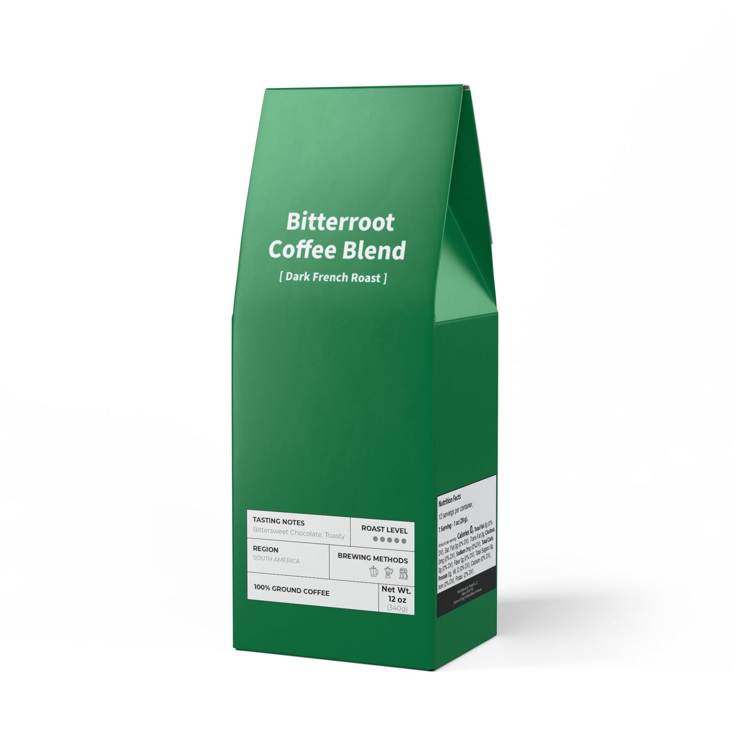 HBS, Trapper Peak Decaf Coffee Blend (Medium Roast), Green Package