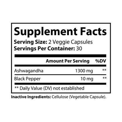 HBS, Ashwagandha and Black Pepper Supplement (60 Vegetable Capsules)